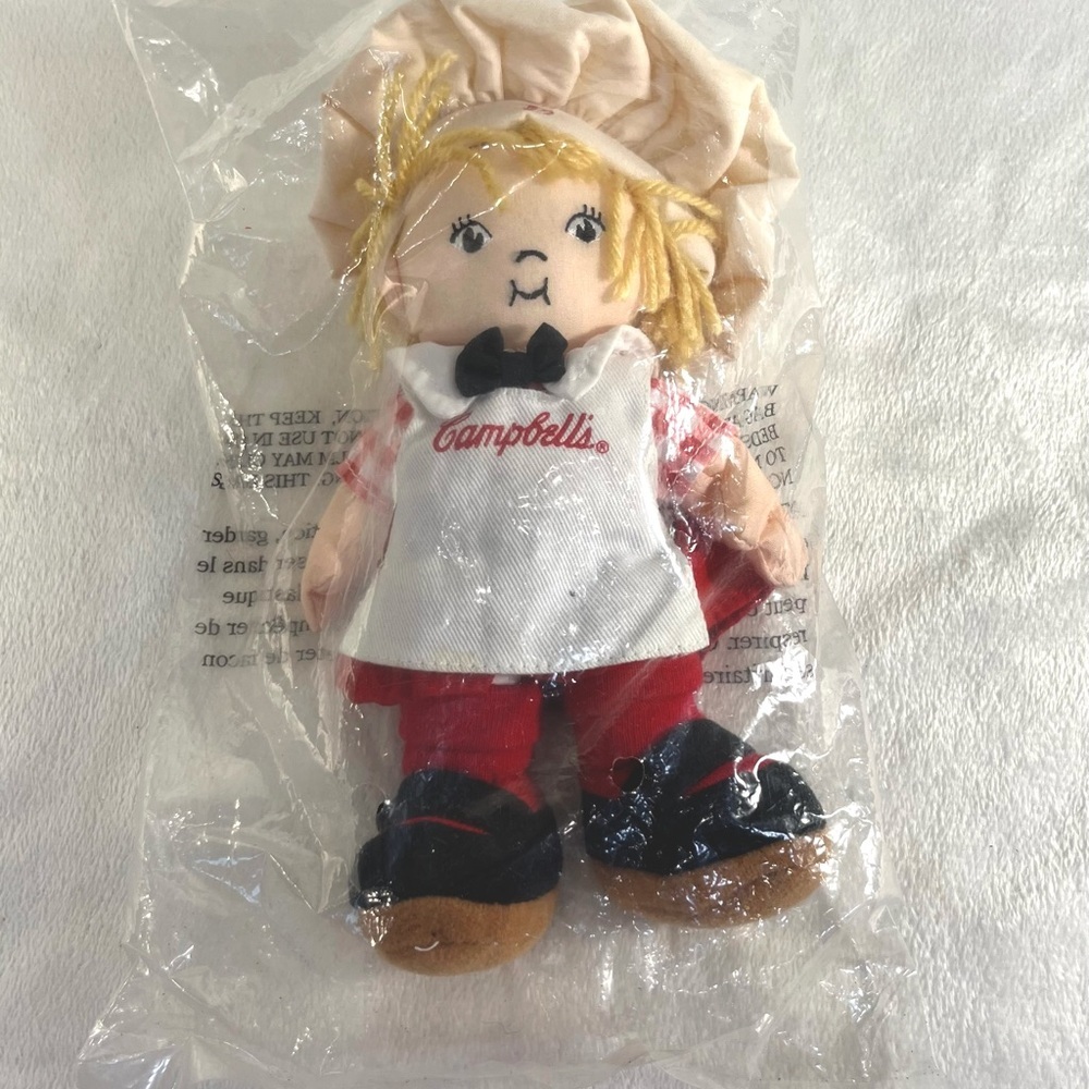 Plush Campbell Soup Kids Girl Chef 8" Doll Apron Hat Stuffed Toy Blonde NIP